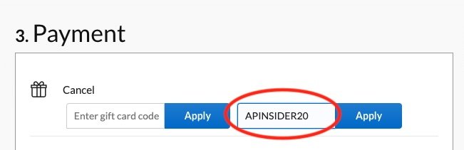 Screenshot of where to enter the APINSIDER20 code at Adorama.