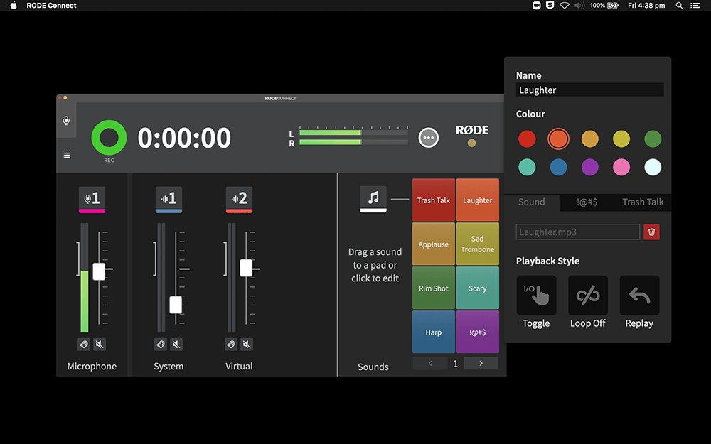 Rode Connect's controls cover the basics, but add a sound-effects panel.