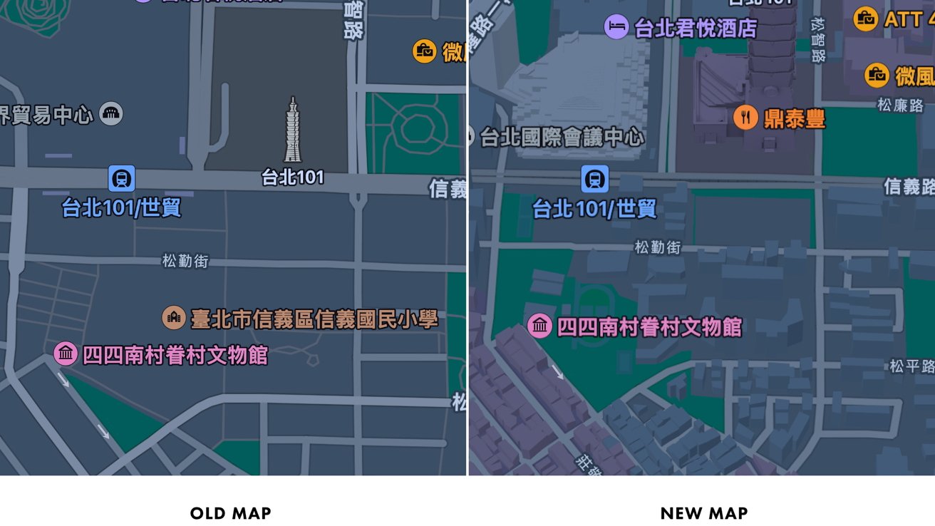 Apple Maps image of Taipei, Taiwan. Image source: Justin O'Beirne