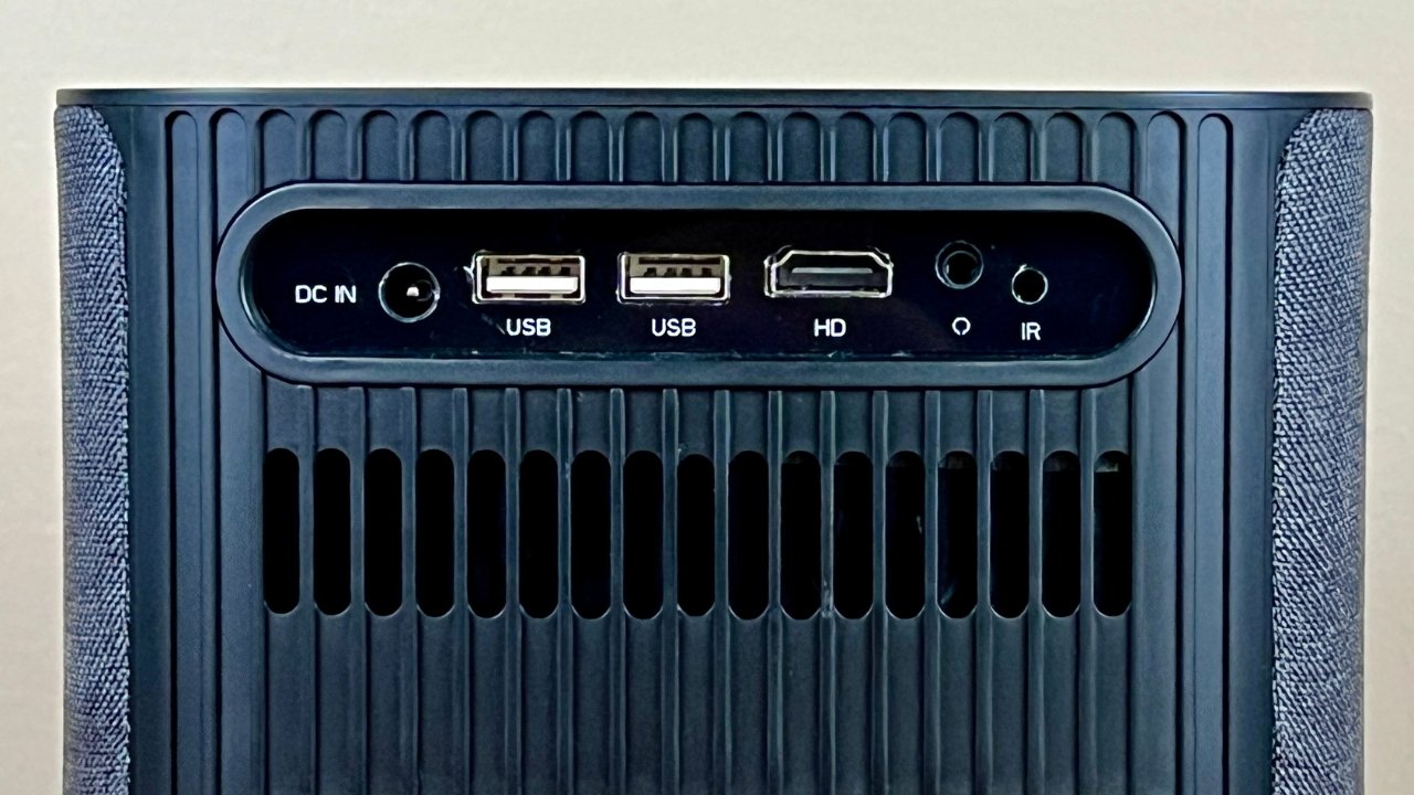 The back of the Mudix HP11 MX2 video projector showing all the connection ports