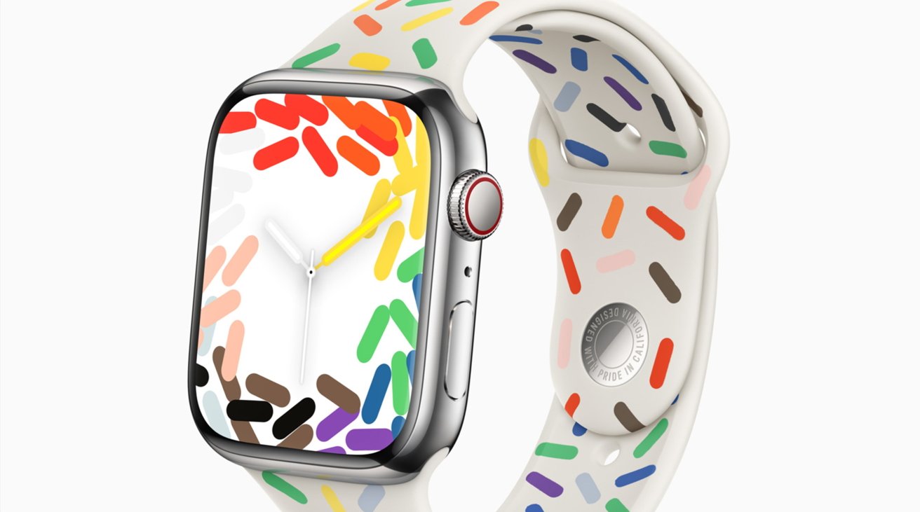 Apple Watch Pride Edition 2023 Sport Band menampilkan pola geometris yang unik