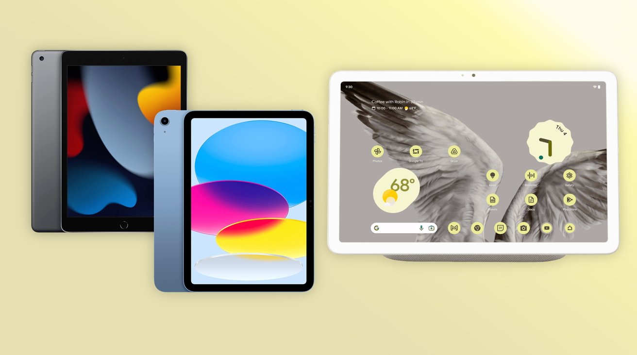 From left: iPad 9, iPad 10, Google Pixel Tablet