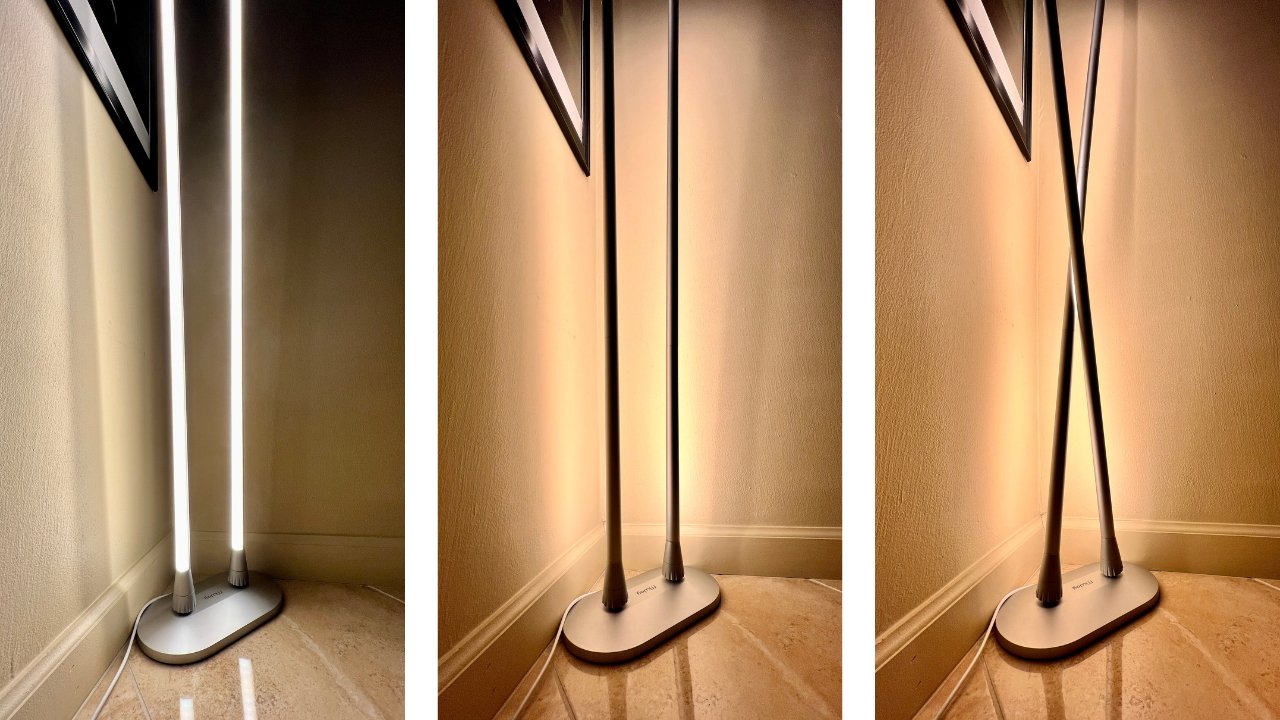 The Mujoy floor lamp has two light bars that can rotate and be positioned at different angles
