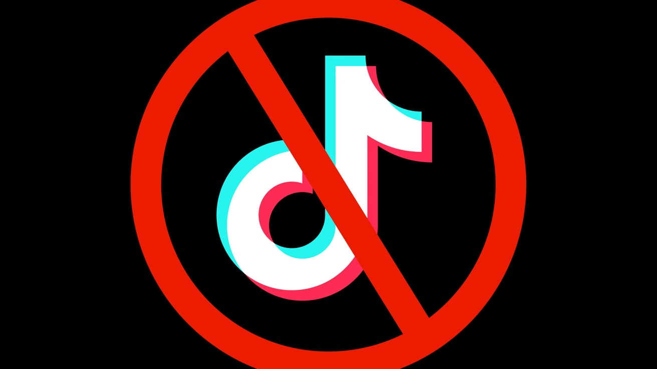 TikTok's logo, with a red prohibited symbol striking it out