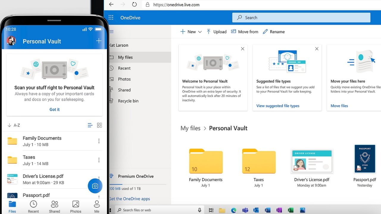 OneDrive's Personal Vault can store important documents like IDs and passports