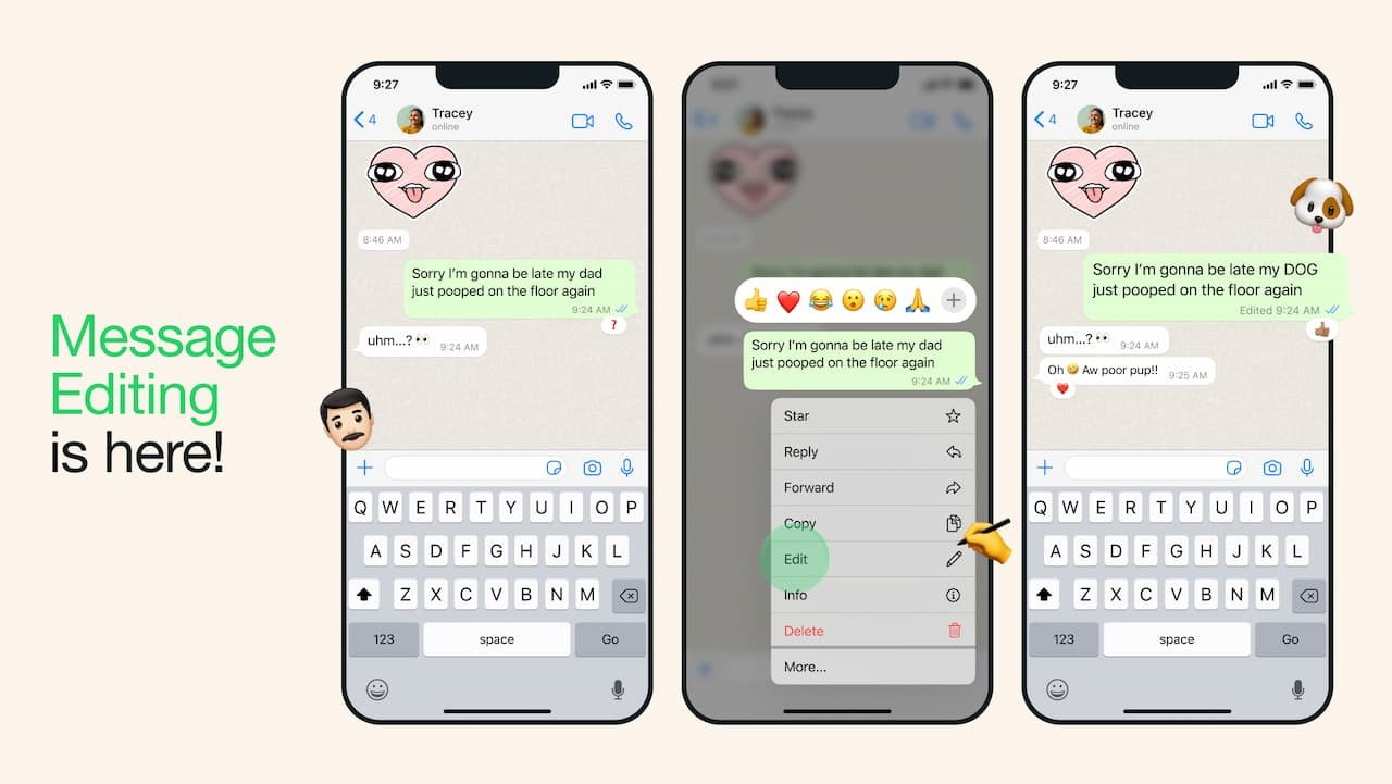 WhatsApp supports editing sent messages