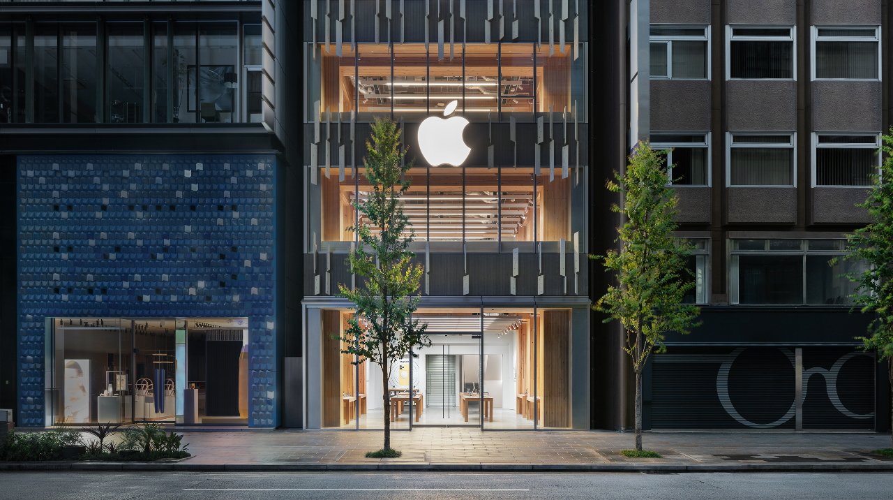 Apple's official photo shows how wedged-in the little store is -- and artfully does not show the