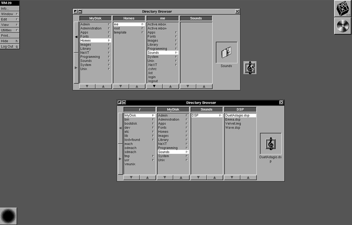 NeXTStep OS file browser with Preview.