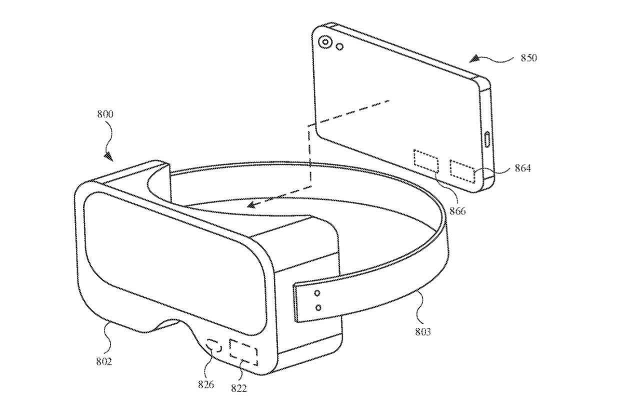 Detail from the patent showing a headset and iPhone