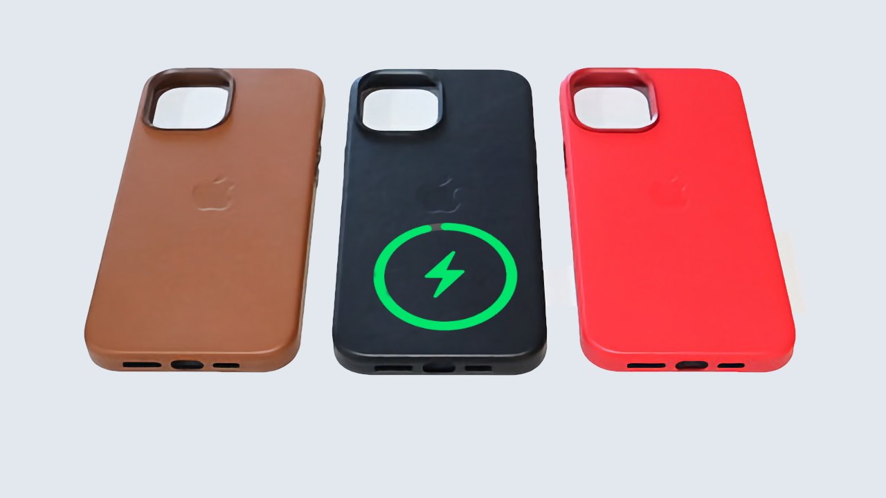 Mockup of battery cases, one with a battery charge indicator