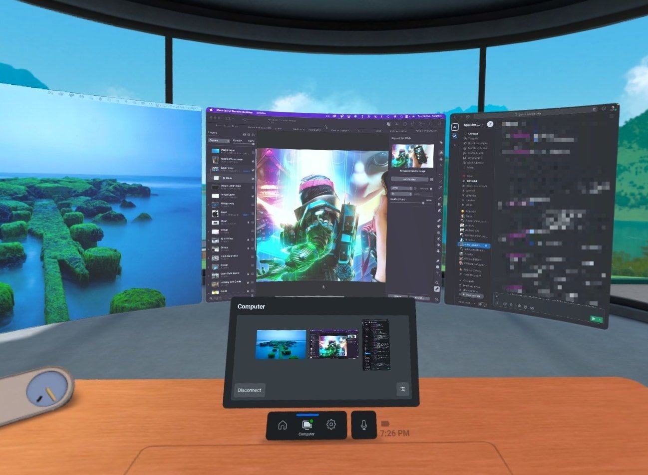 Horizon Workrooms' private office with Mac displays on a Meta Quest 2