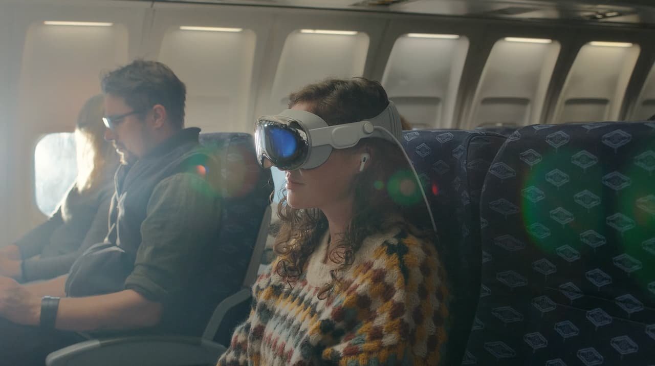 Apple's Vision Pro on an airplane