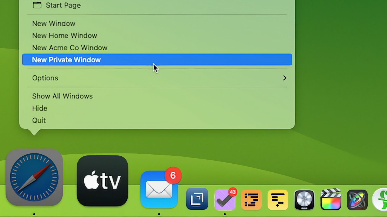 You create a new window in a specific Profile via the Dock