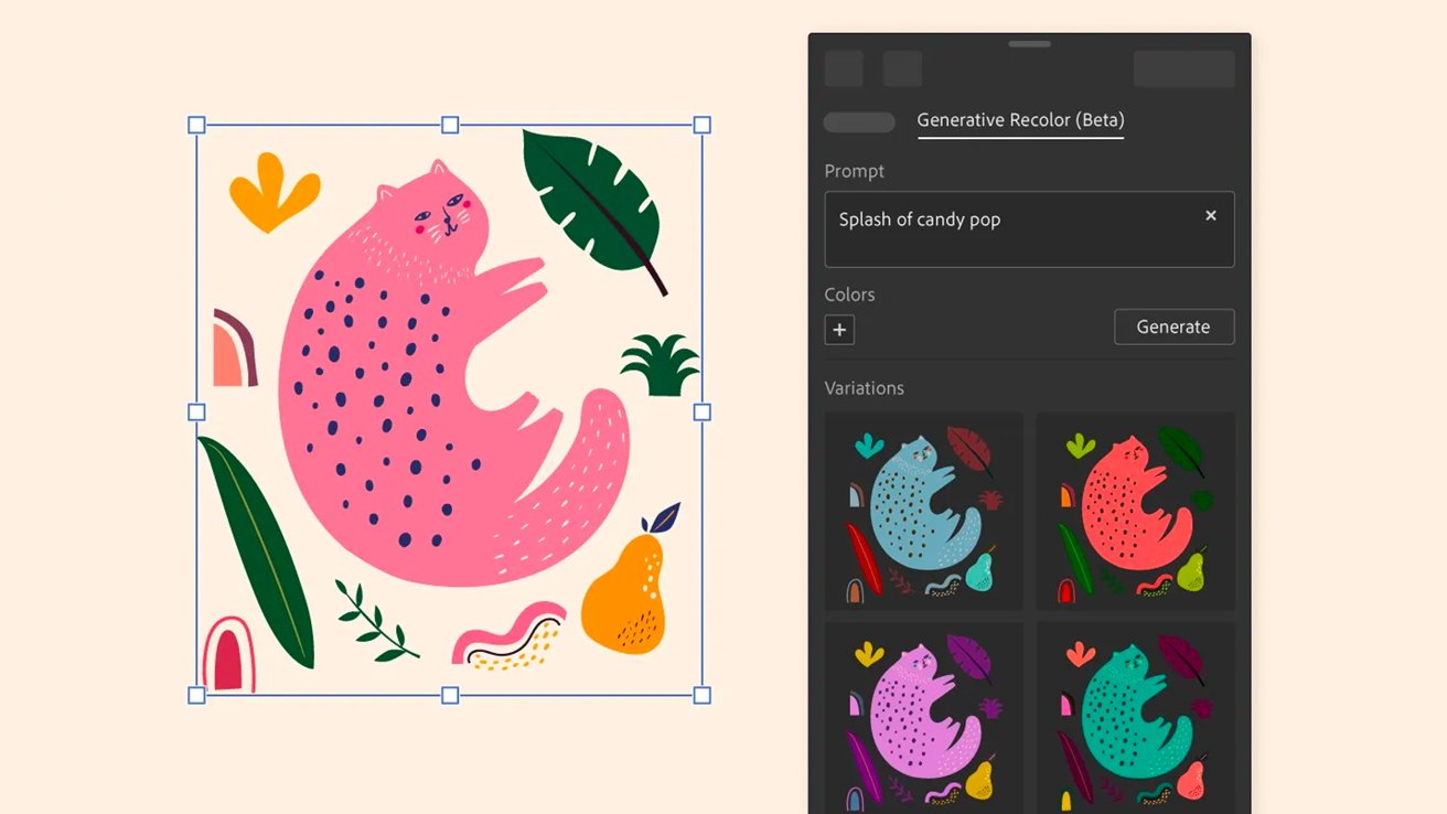 photo of You can now use text prompts to recolor projects in Adobe Illustrator with Generative Recolor image