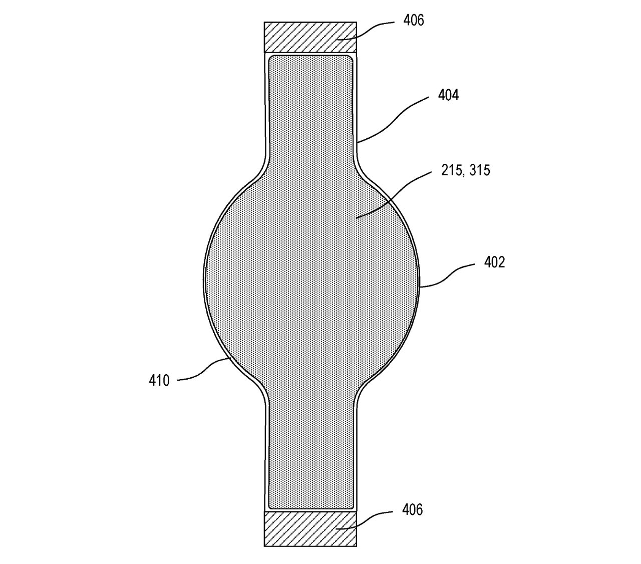 Detail from the patent showing one continuous screen across the band and the regular Apple Watch display area