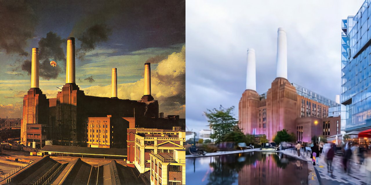 Left: Battersea Power Station on Pink Floyd's 1977