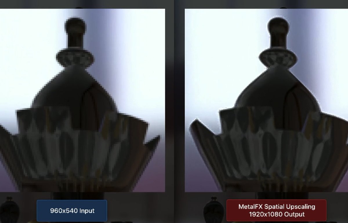 An example of MetalFX upscaling. The frame on the right appears sharper.