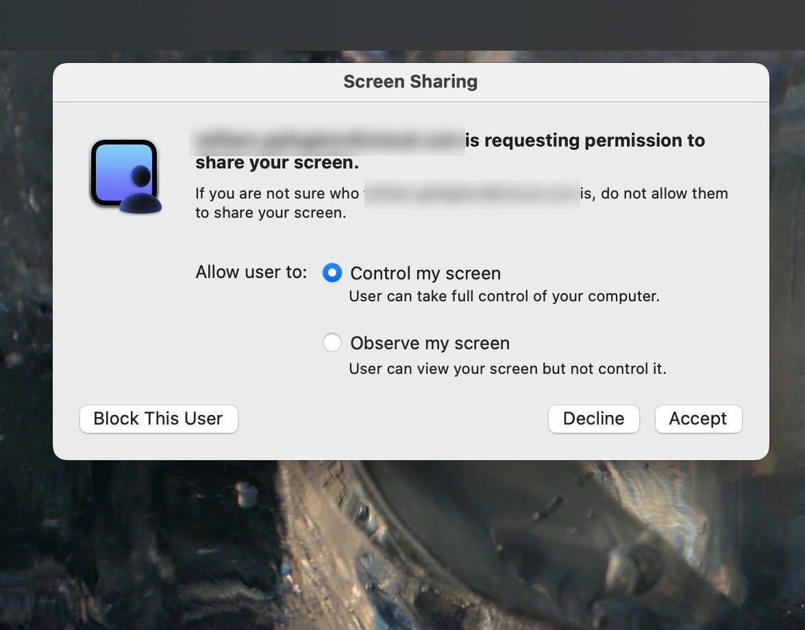 The user whose Mac is to be shared always has control