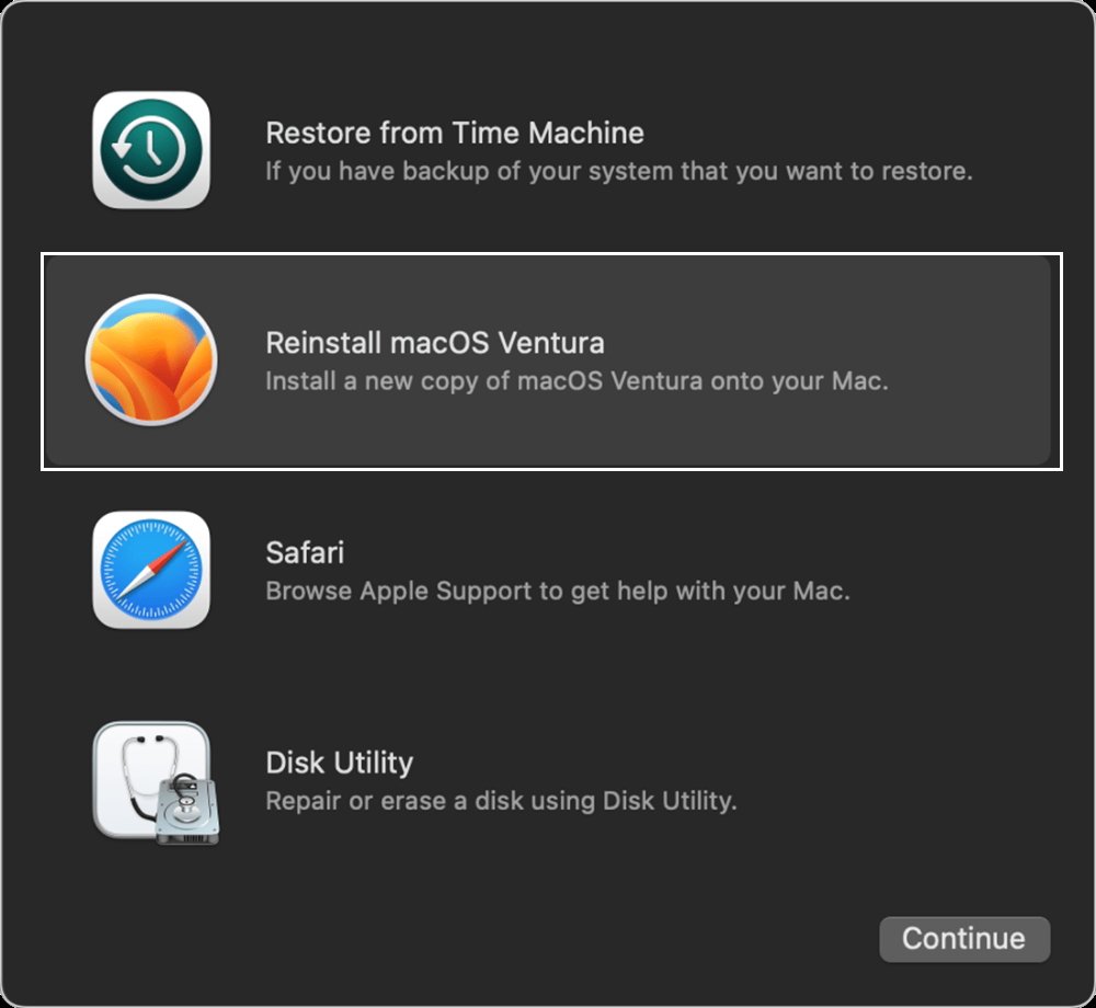 Après avoir effacé votre Mac et être entré en mode de récupération, vous avez la possibilité d'installer macOS Ventura