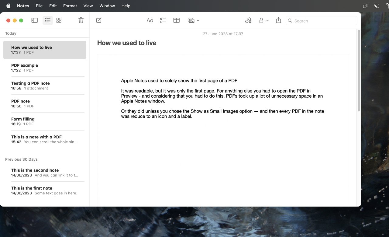 dans macOS Ventura, Notes n'afficherait que la première page d'un PDF