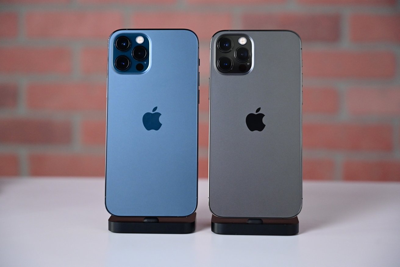 iPhone 12 Pro in Pacific Blue on the left