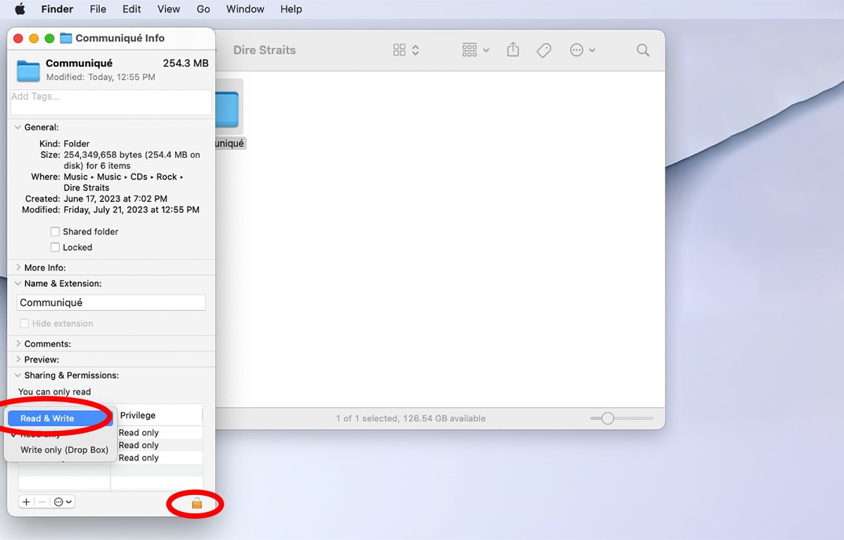 Sharing &amp; Permissions pane in Finder's Get Info window.