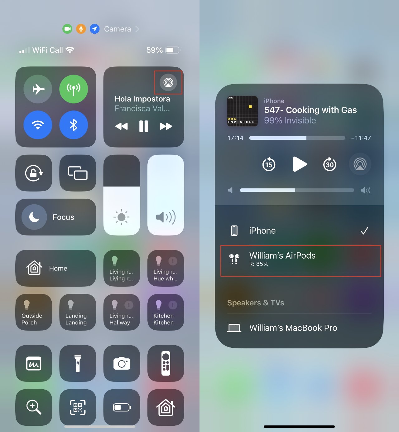 Be sure to tap the icon at top right of Control Center's music pane &mdash;  whether that icon is AirPlay, as here, or anything else.
