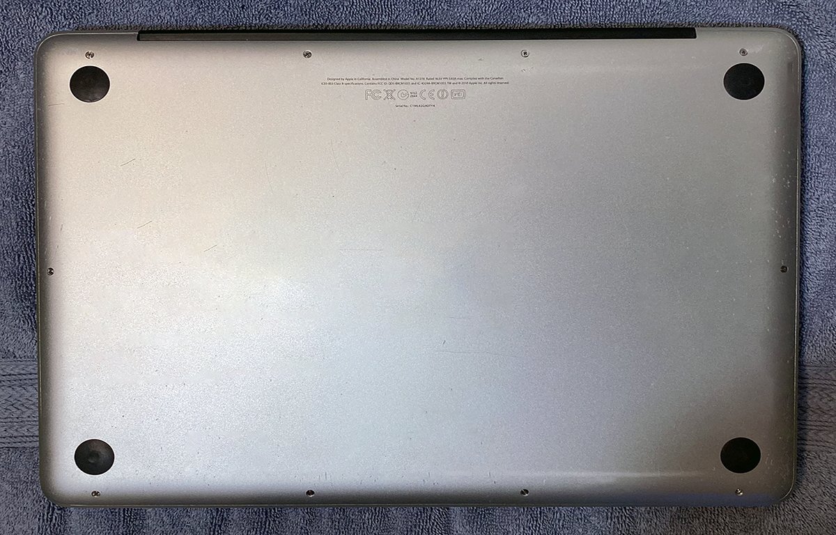 The rear of the MacBook Pro. Note the ten tiny screws.