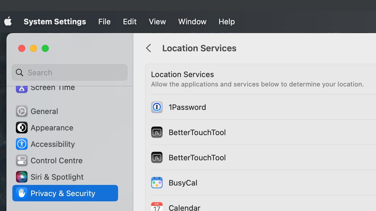 How Location Services is supposed to look in macOS Ventura