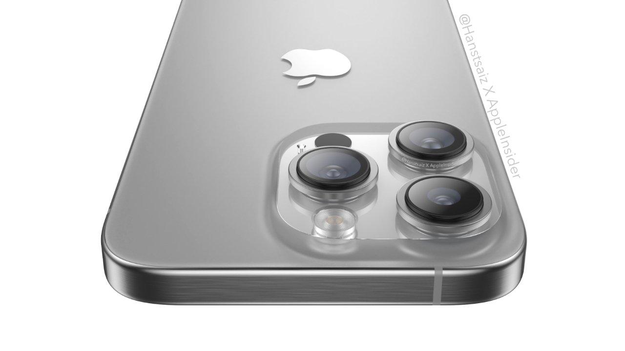 iPhone 15 Pro in gray titanium (AppleInsider mockup)
