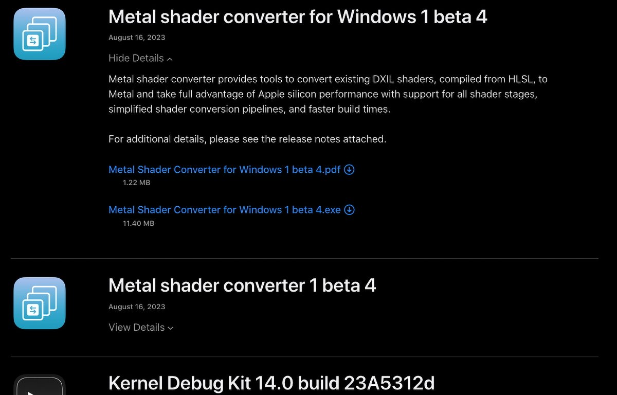 Download Metal Shader Converter for Windows.