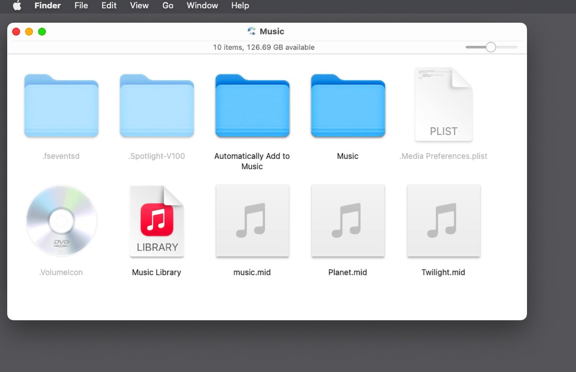 The Music folder in its new location.