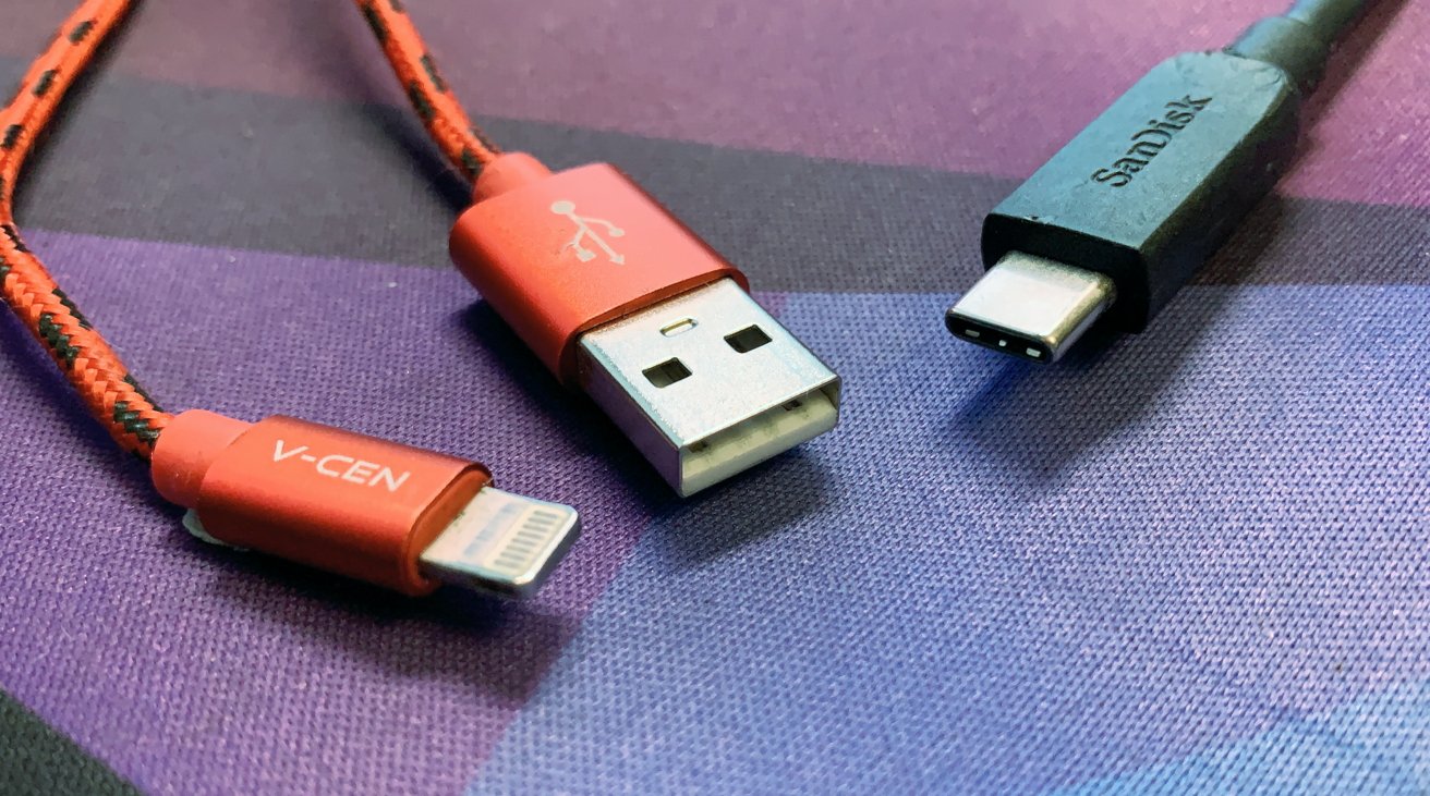 From the left: Lightning, USB Type-A or USB-A, USB Type-C or USB-C