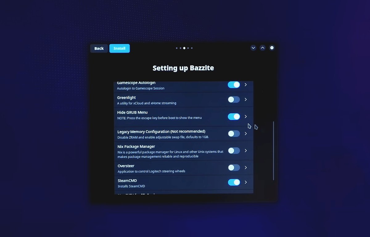 Bazzite config window.