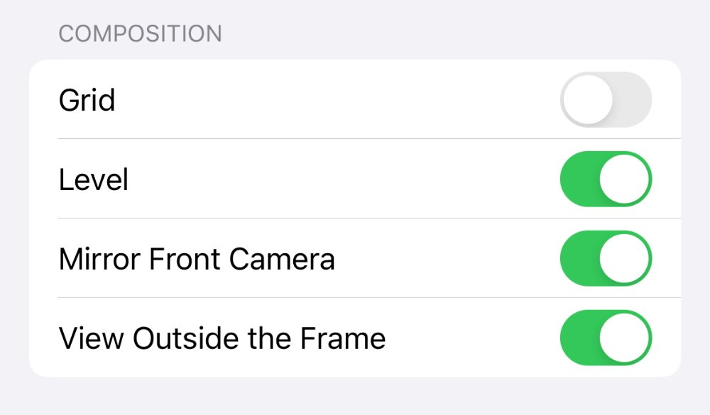Turn the level on or off in Settings, General, Camera