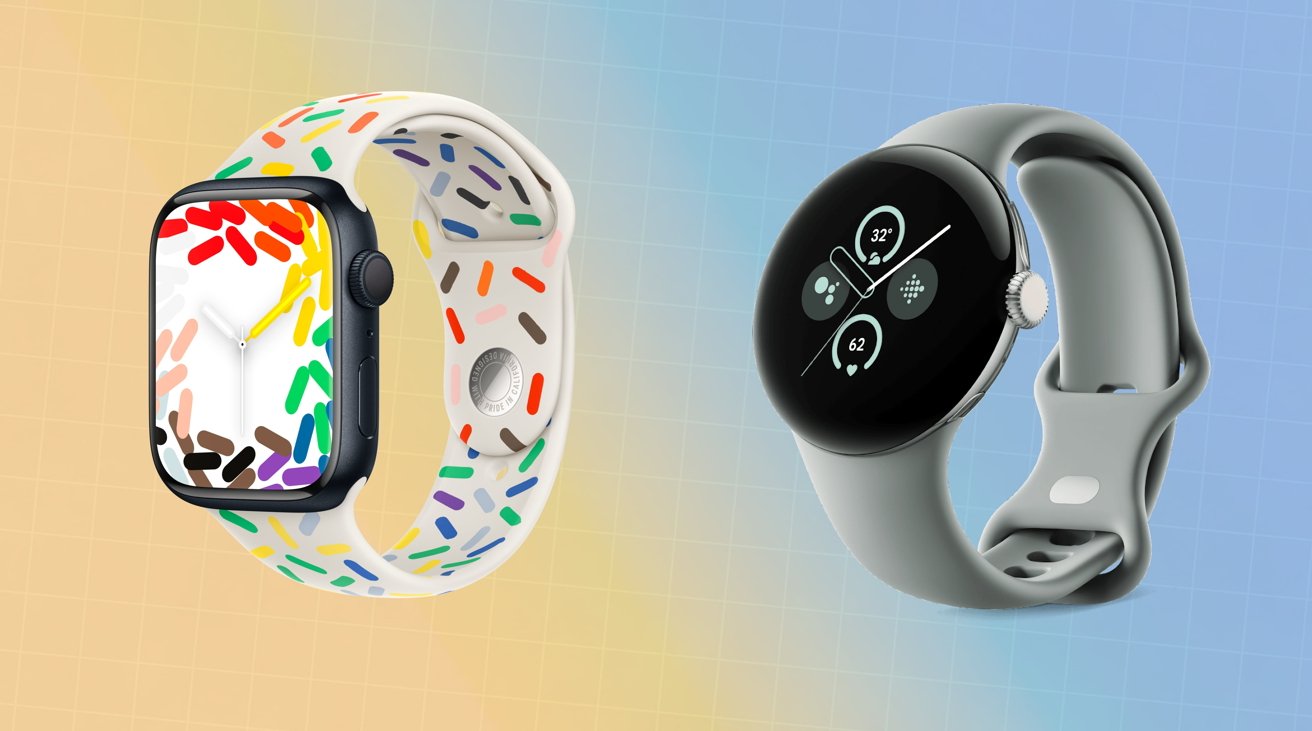 Apple Watch Series 9 [left], Google Pixel Watch 2 [right]
