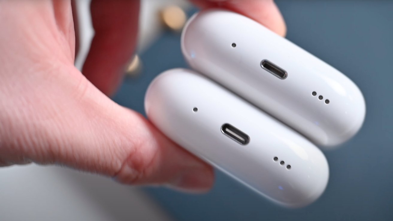 AirPods Pro 2 with Lightning on top of AirPods Pro 2 with USB-C