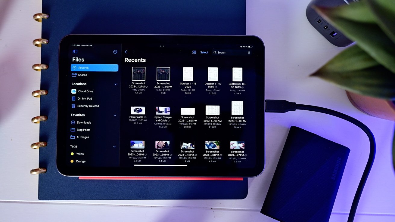 SSD Samsung T9 connecté à l'iPad mini