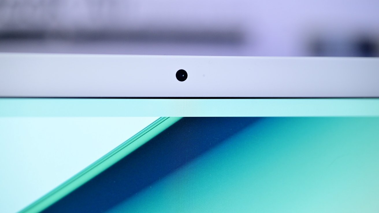 A close-up of the display and webcam of the M3 24-inch iMac