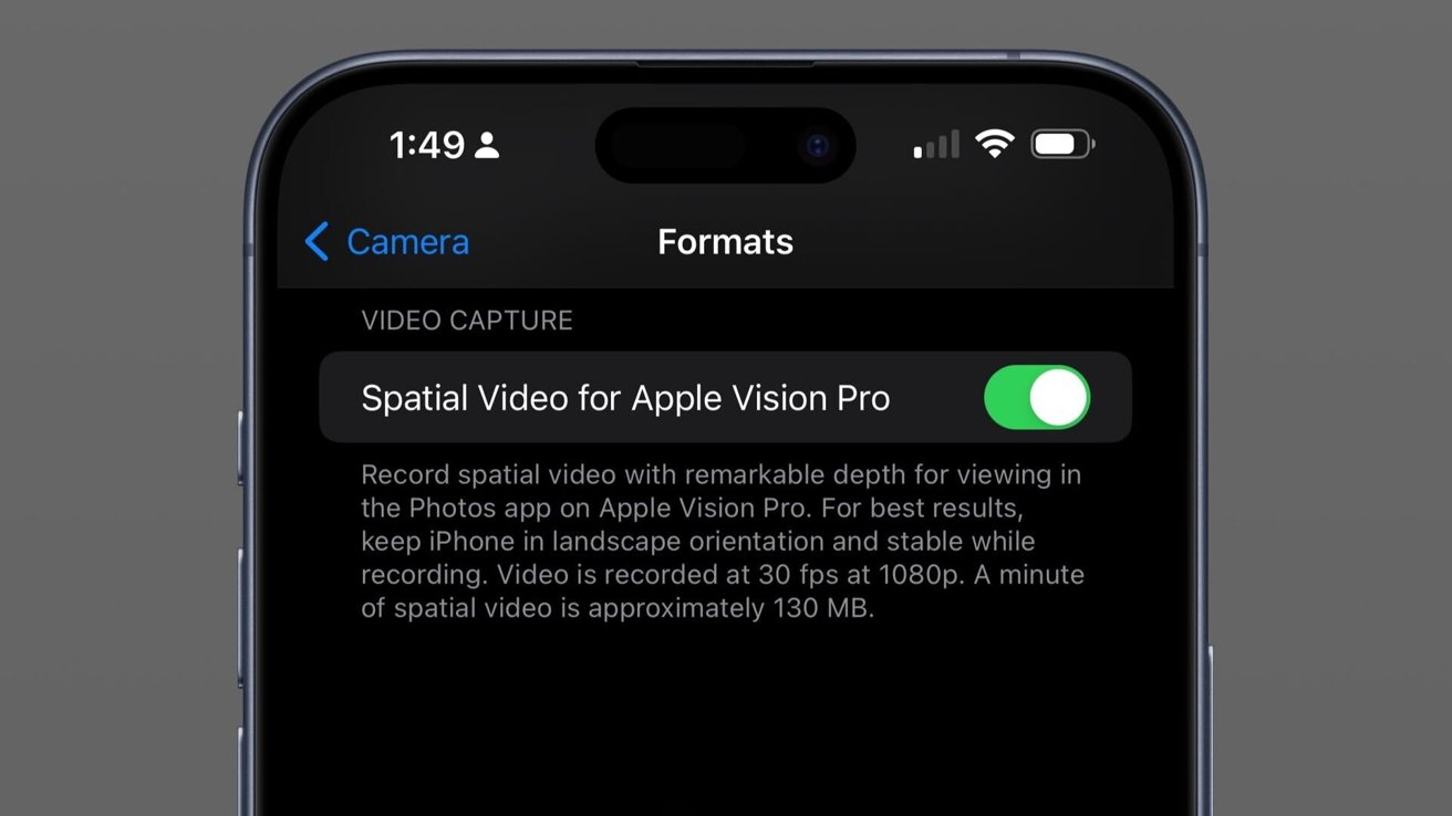 Settings toggle in iOS 17.2 beta 2 for Spatial Video recording