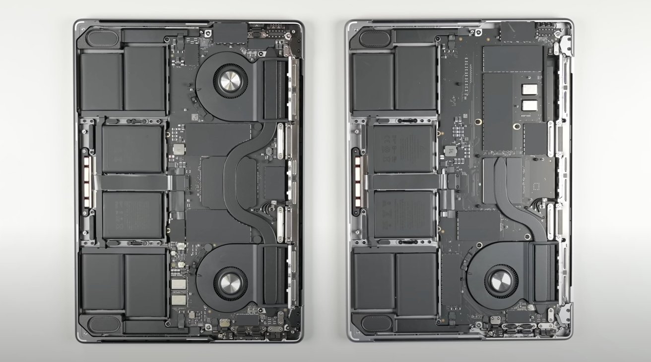 14-inch MacBook Pro M3 Pro [left], M3 [right] [via iFixit]