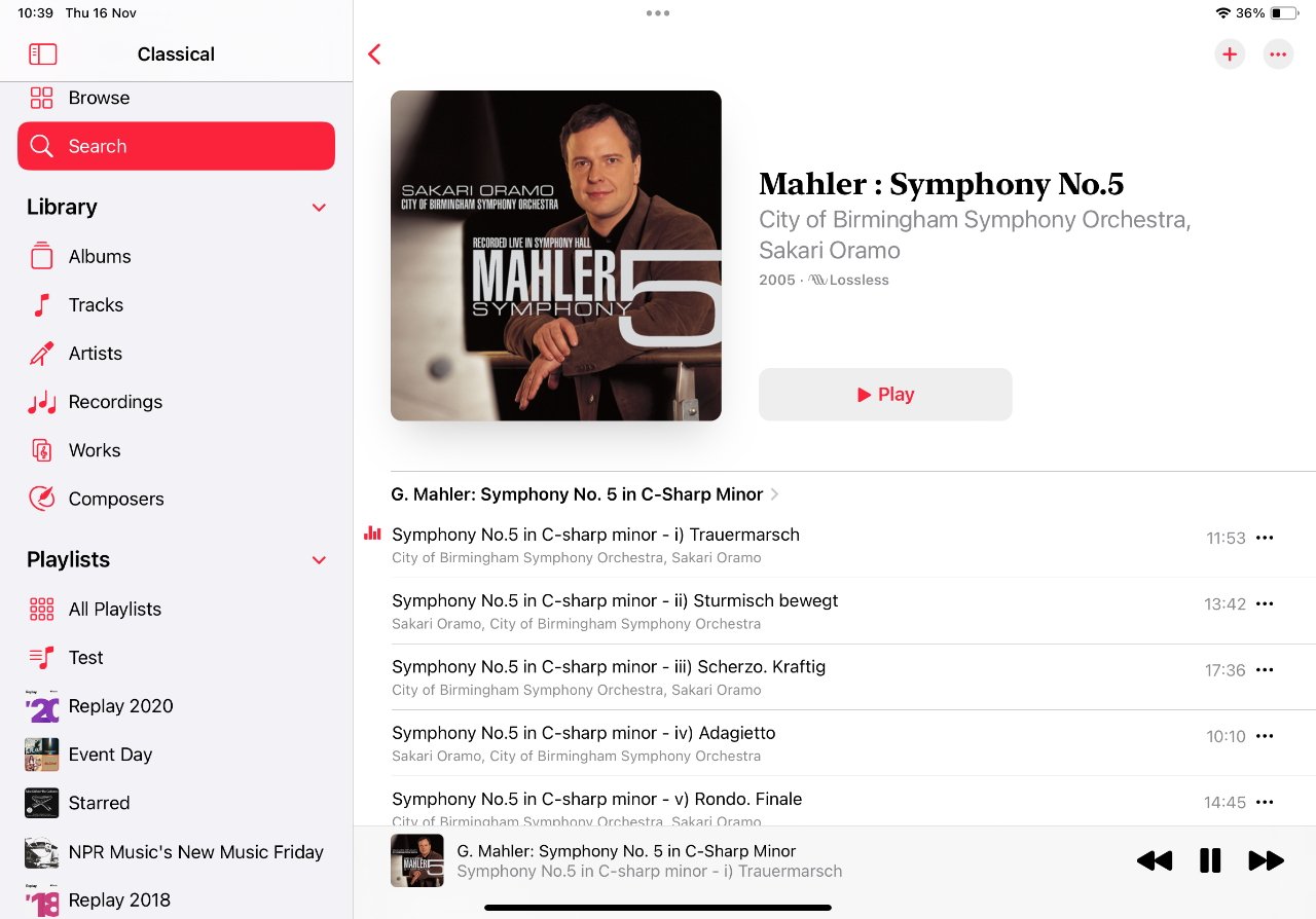 Apple Music Classical uses the iPad's bigger screen well, but still does not allow direct downloading
