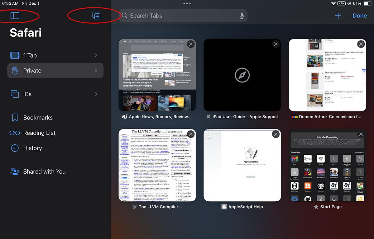 Tap the sidebar icon (left), then tap the 