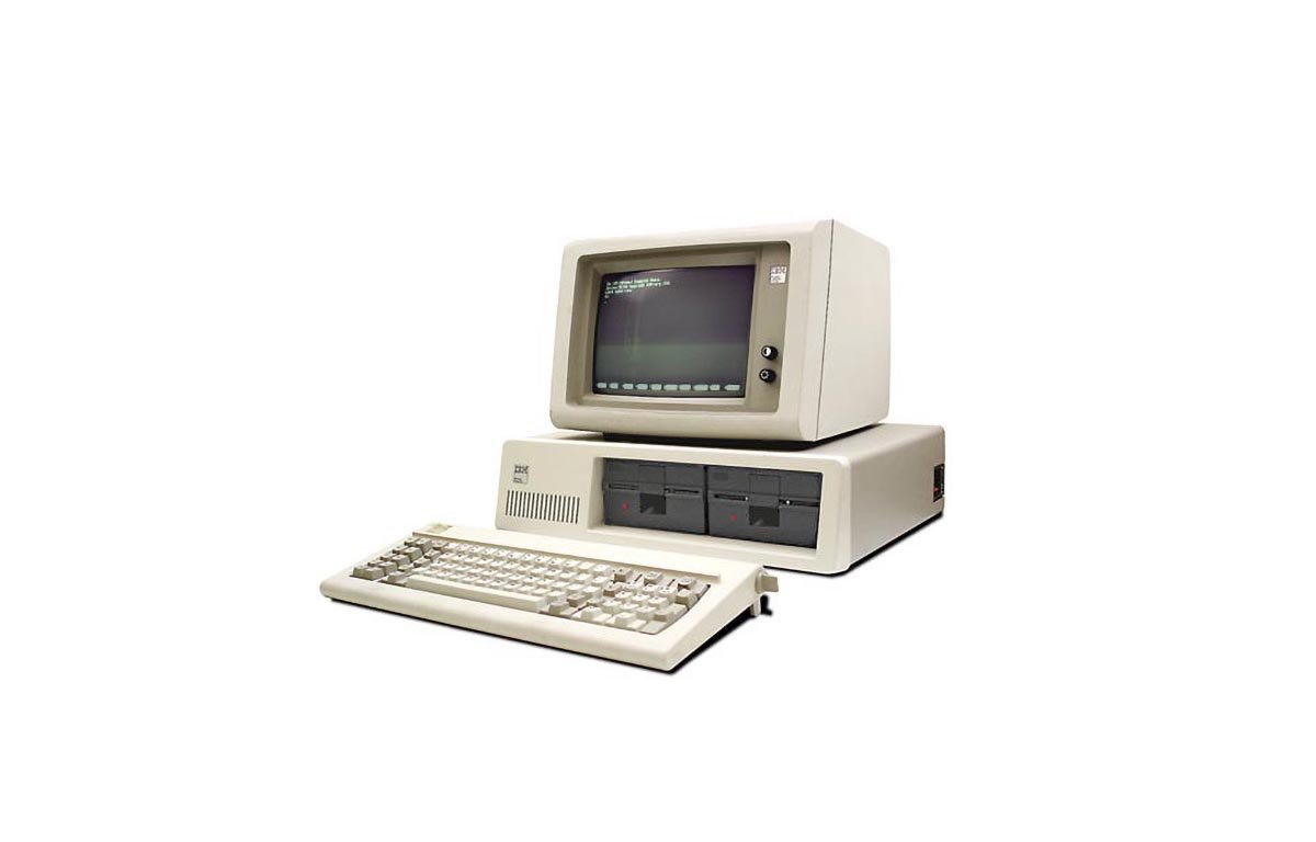 IBM PC model 5150. Note the two 5.25-inch floppy disk drives on the right.