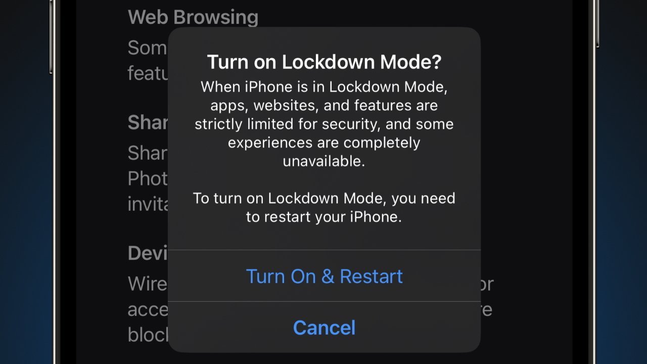 Warnings tell the user Lockdown Mode is being activated