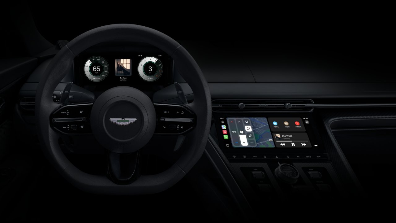 A wider view of CarPlay in an Aston Martin car (Source: Apple)