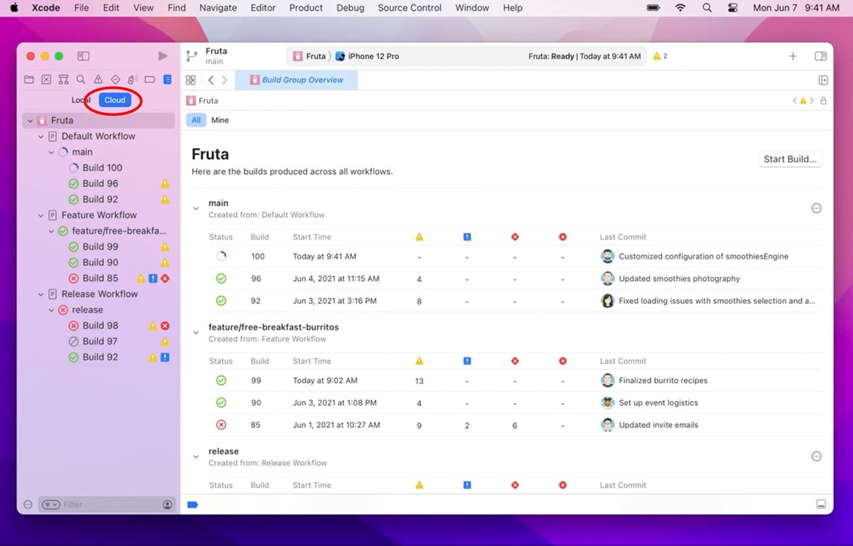 Xcode Cloud Overview pane in Xcode.