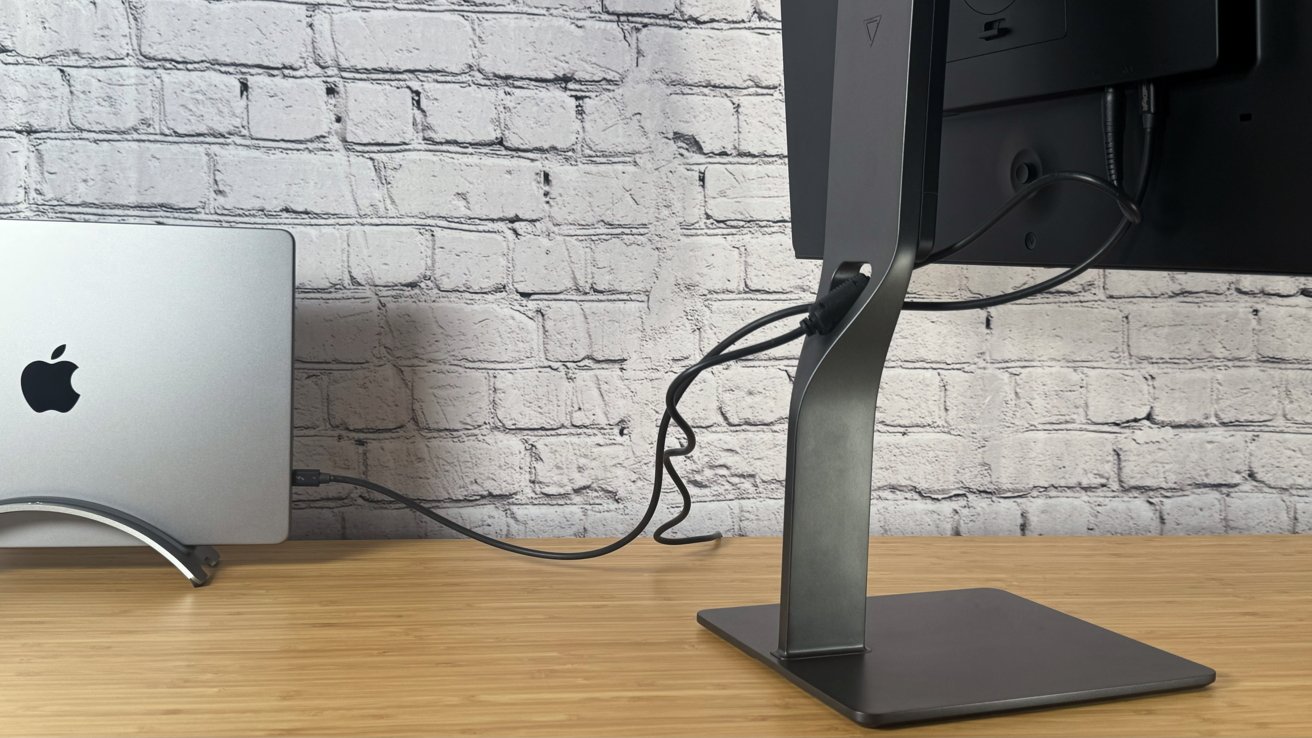 The sleek stand doesn't hide cables