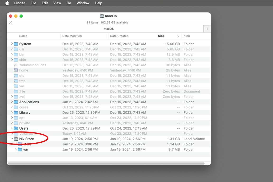 NIX store volume mounted in macOS's Startup Disk.
