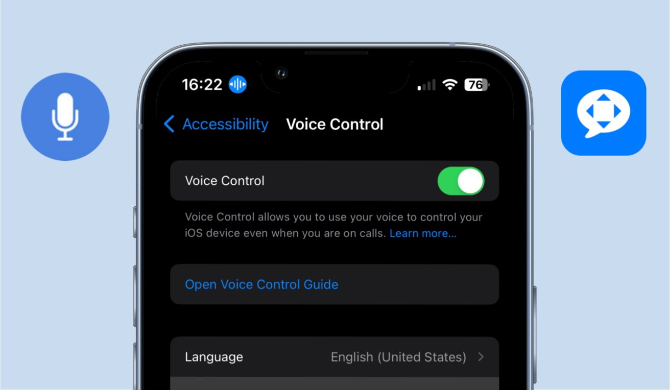 The iPhone accessibility settings screen and voice commands logo(s)